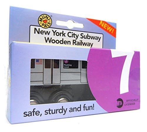 MUNI PALS Wooden Railway NYC Subway Car 7 - Red, 5.25" x 2" x 1.25", Model 011107, Quality Wood Construction