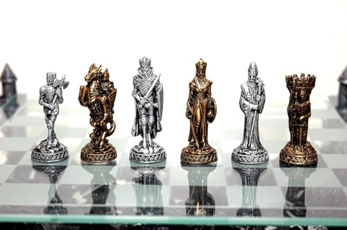 CHH Renaissance Knight Chess Set - Classic Strategy Game, Pewter, 15x15x9 inches, King 3.25" H, Multicolor, Model 2127A+