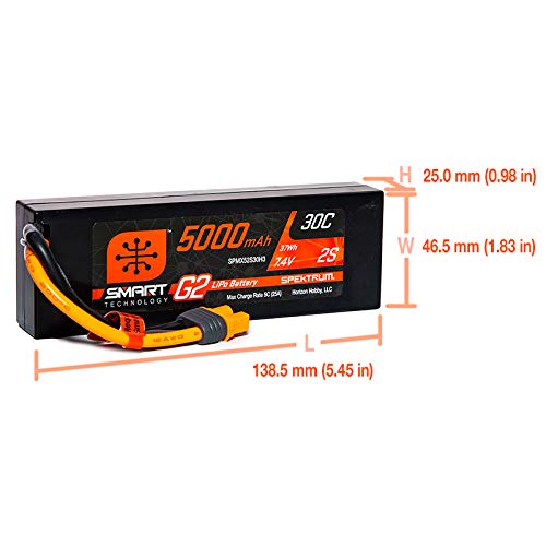 Spektrum 7.4V 5000mAh 2S 30C Smart LiPo G2 Hard Case: IC3, SPMX52S30H3