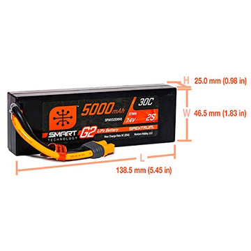 Spektrum 7.4V 5000mAh 2S 30C Smart LiPo G2 Hard Case: IC3, SPMX52S30H3