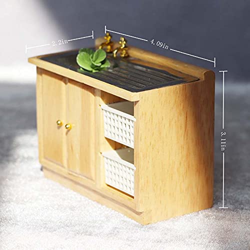 Dollhouse Kitchen Sink Miniature Bathroom Belfast Sink Ornament 1:12 Scale Mini Scene Cabinet Basin Set Sink Unit Accessories Furnishings Kit Decoration