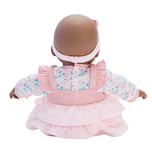 Madame Alexander 14-Inch Baby Cuddles Doll With Bottle, Pink Floral, Dark Skin Tone