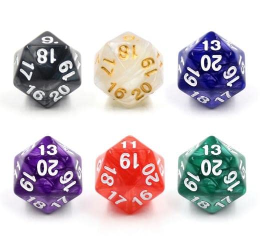6 Pieces 20 Sided DND Dice,D20 Polyhedral Dice,22mm Pearl Color Dices Assortment D20 Dice,20 Sided Cube D&D Dice Set for Dungeon