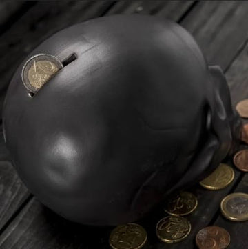 Kikkerland Ceramic Desktop Halloween Decorative Skull Coin Piggy Bank, Money Saver Box