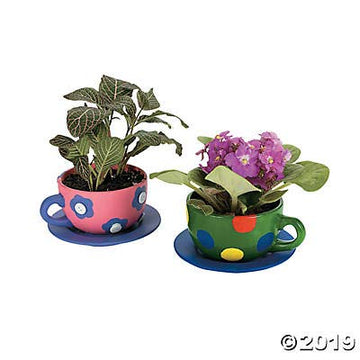 Fun Express DIY Teacup Planter with Saucer - Makes 6 - Ceramic Crafts and Kids Do it Yourself Projects