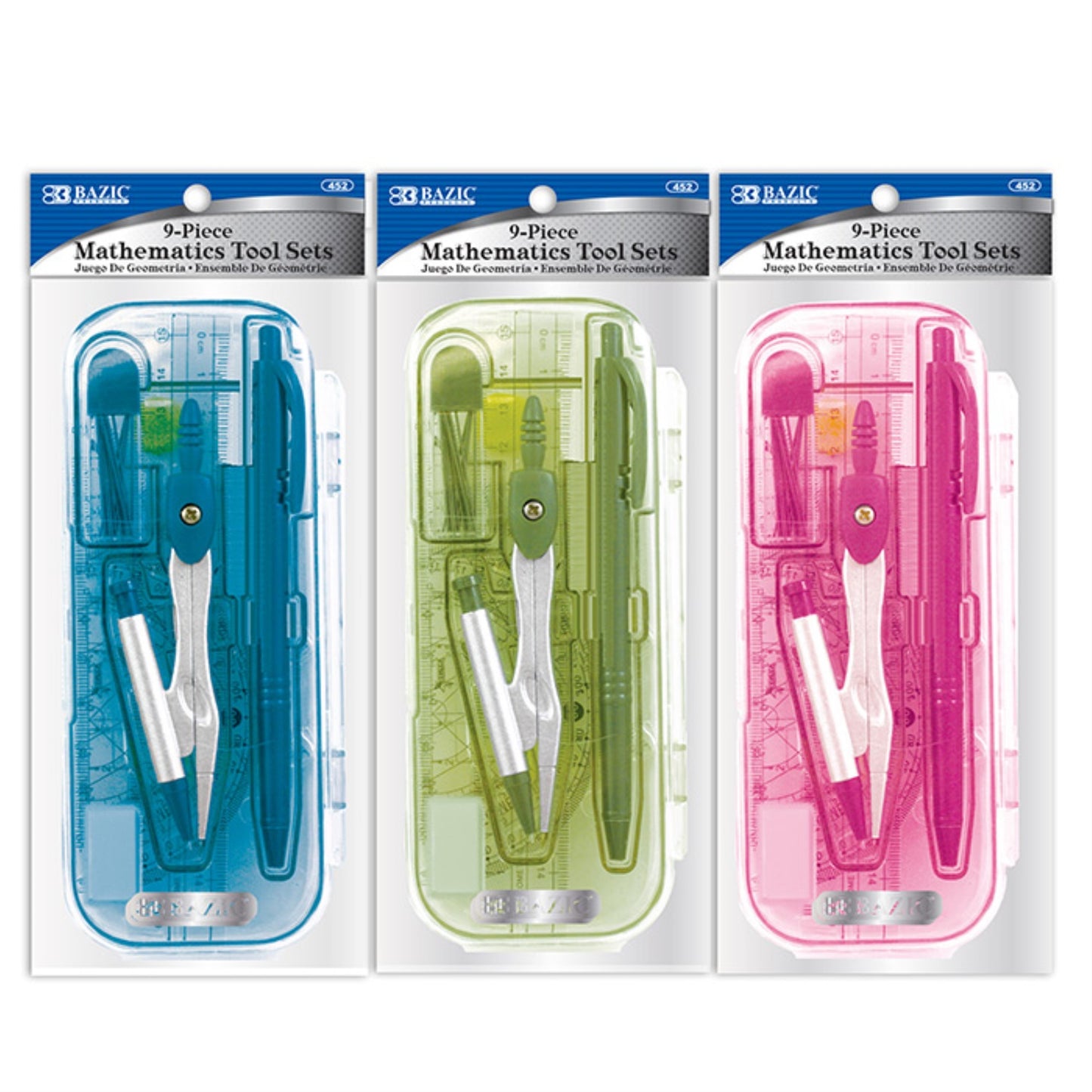 Bazic Bright Color 9 Pcs. Math Tool Sets / Box Qty - 24