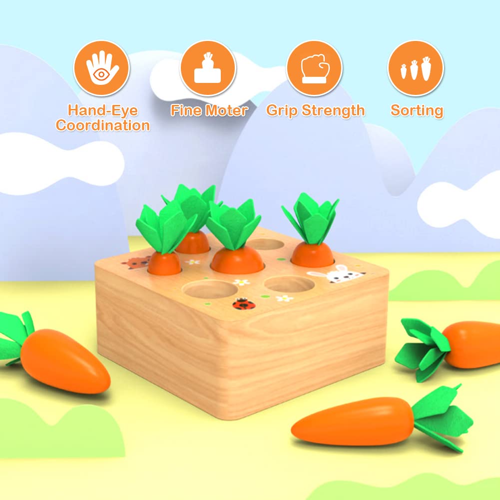 Montessori Toys For 1 Year Old, Wooden Toys Developmental Shape Sorting & Matching Puzzle Carrots Harvest Game, Birthday Gifts For Toddlers Babies Boys And Girls 6-12 Months Christmas