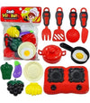 DZLING Kids Kitchen Play Set, 14 Pieces, Cooking Utensils with Toy Stove, Vegetables and Accessories, Ages 3+