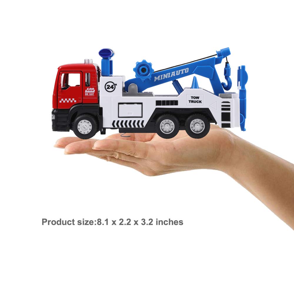 Haomsj Toy Tow Truck Pull Back Toy Cars Miniature Carrier Truck Toy For Boys And Girls, Lights And Sound