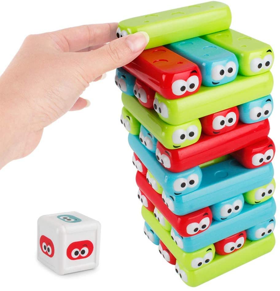 Wonuu Timber Tower Block Stacking Game Colored Cartoon Plastic Building Blocks Board Educational Toy Game