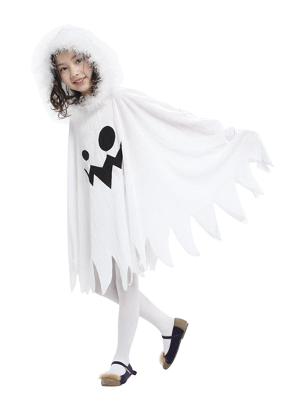 Brcus Kids White Ghost Halloween Cloak Costumes Toddlers Elf Cape Cosplay Role Play 7-9 Years