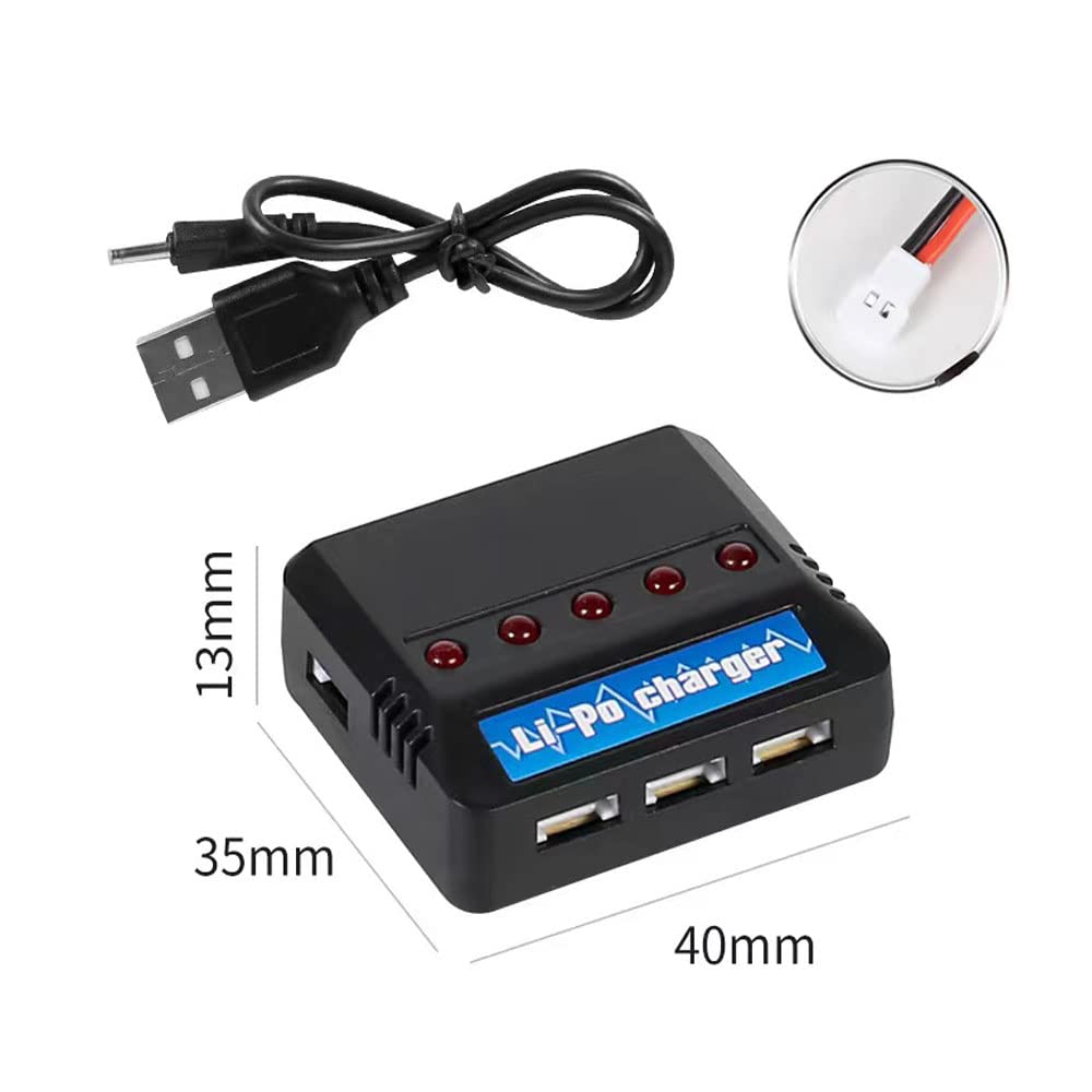 Lipo Battery Charger DC 3.7V 1S 1 Cell RC Charger Micro 5 Port Compact Charger with LED Indicator Mini Size Lipo Charger 5 in 1