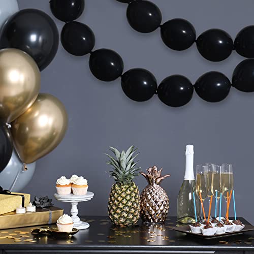 Meanplan 100 Pcs Link Balloon Linking Balloon Latex Linkable Balloons Connected Wedding Party Decoration(Black,12 Inch)