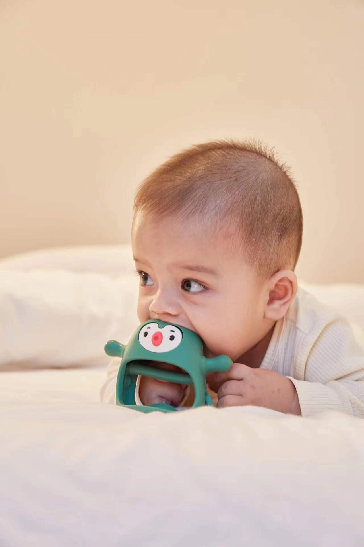 Smily Mia Penguin Buddy Never Drop Silicone Baby Teething Toy For 0-6Month Infants, Baby Chew Toys For Sucking Needs, Hand Pacifier For Breast Feeding Babies, Car Seat Toy For New Born,Pine Green