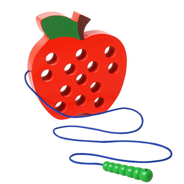 NAODONGL Wooden Lacing Toys for Toddlers, Medium Apple Color, Montessori Fine Motor Skills Development, Model CXWJ-APPLE