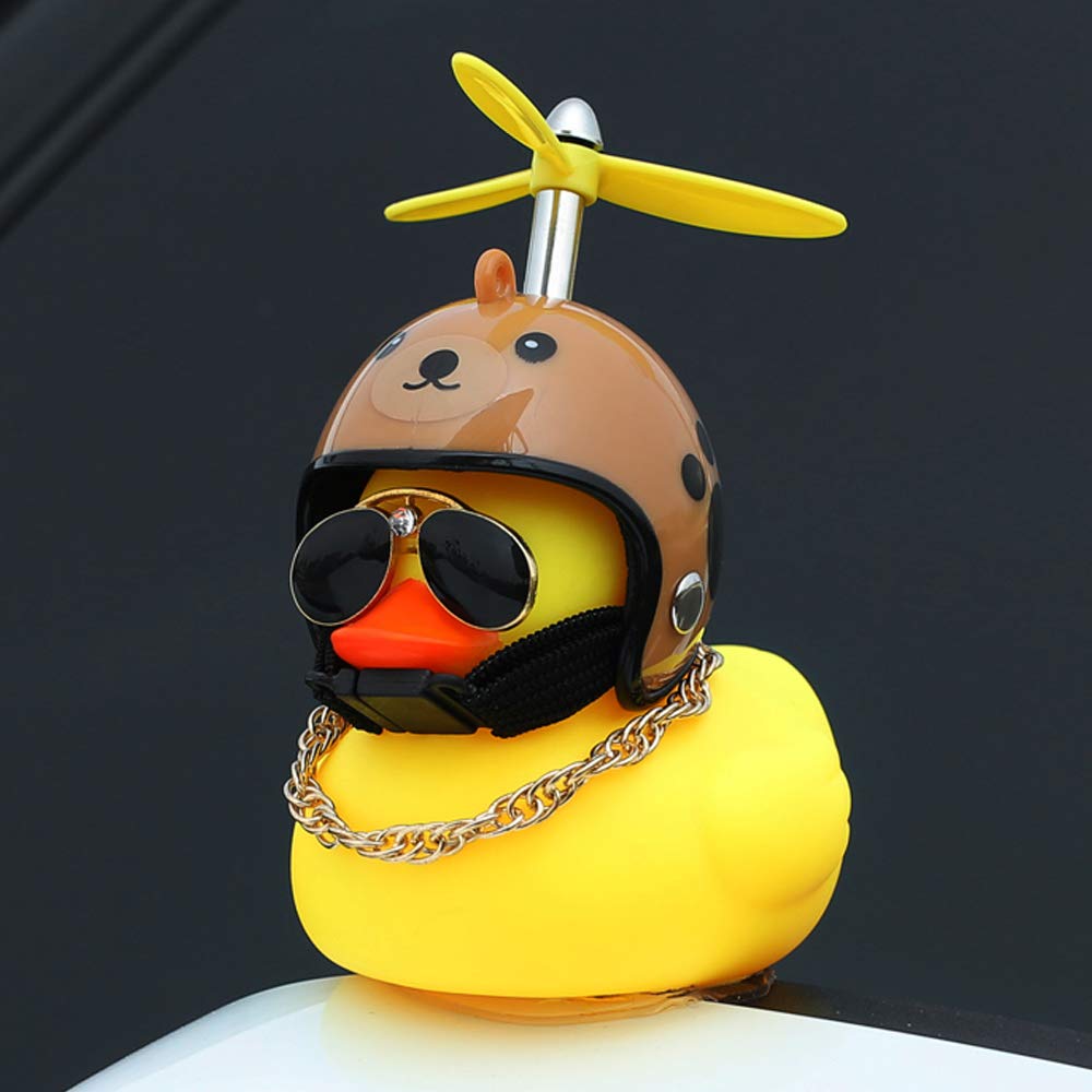 wonuu Rubber Duck Car Ornaments Yellow Duck Car Dashboard Decorations Cool Glasses Duck with Propeller Helmet