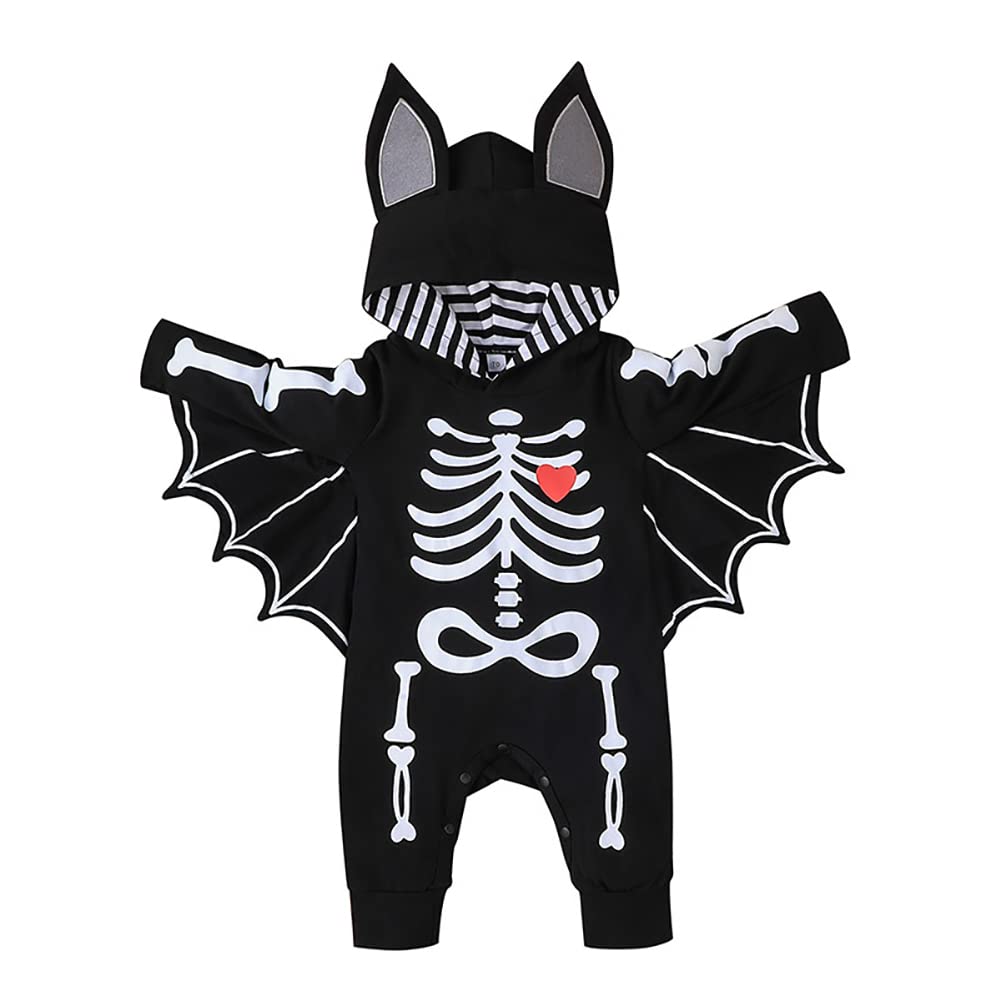 Baby Bat Costume Boy Girl: My First Halloween Baby Boy Outfit Newborn Cloak Romper Bat Ears Jumpsuit With Wings Cosplay Infant Toddler Vampire Ghost Dress Up Hooded Clothes Set Black Skull 18-24 Months