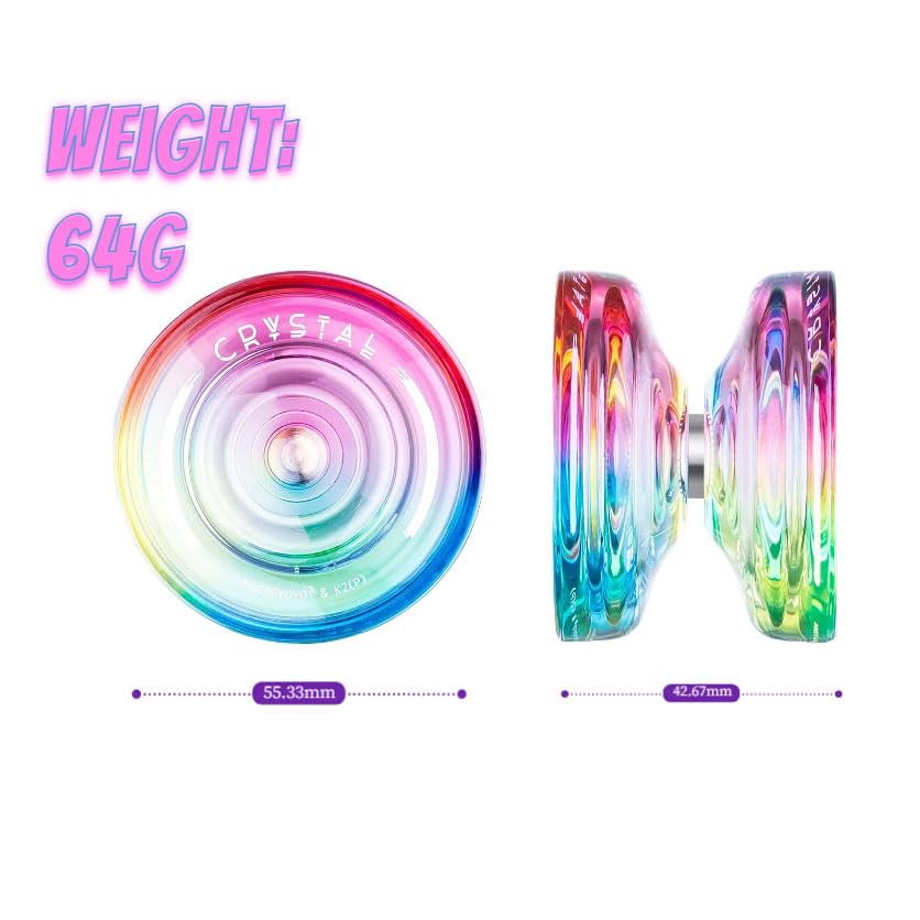 Magicyoyo Pack Of 2 Responsive Yoyos For Kids Beginners, K2 Crystal Yoyos With 2 Yoyo Gloves, 2 Yoyo Bags, 12 Yoyo Strings (Crystal Blue+Blue Pink Yellow)