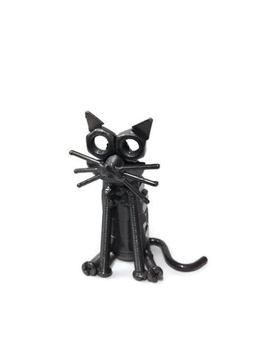 The Handcrafted Recycled Metal Sitting Cat Figurine - Eco-Friendly Metal Decor
