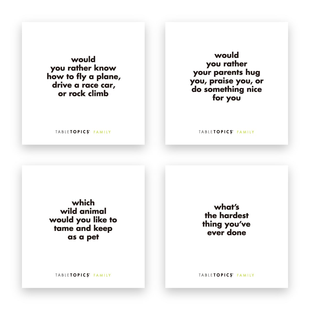 TableTopics Family Conversation Starter Cards - 135 Cards, Medium Size, Light Green, Model TT-0102-D