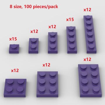 Classic Building Plate Assortment Pack, 100Pcs Purple Bulk Plates With 8 Size Base, Compatible With Lego Parts and Pieces, Build