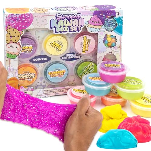 Slimygloop Kawaii Box Set, 6-Pack Scented Slimes, Fluffy Slime Cloud, Glitter Slime, Water Slime, Fun Slime Add Ins, Slime For Kids, Kids Party Favors Goodie Bags, Slime Bulk, Kids Slime, Food Slime