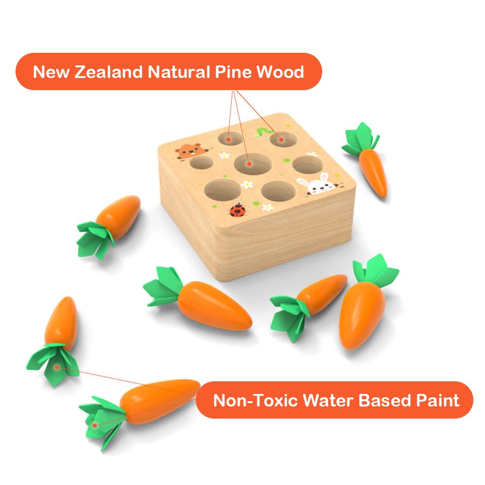 Montessori Toys For 1 Year Old, Wooden Toys Developmental Shape Sorting & Matching Puzzle Carrots Harvest Game, Birthday Gifts For Toddlers Babies Boys And Girls 6-12 Months Christmas