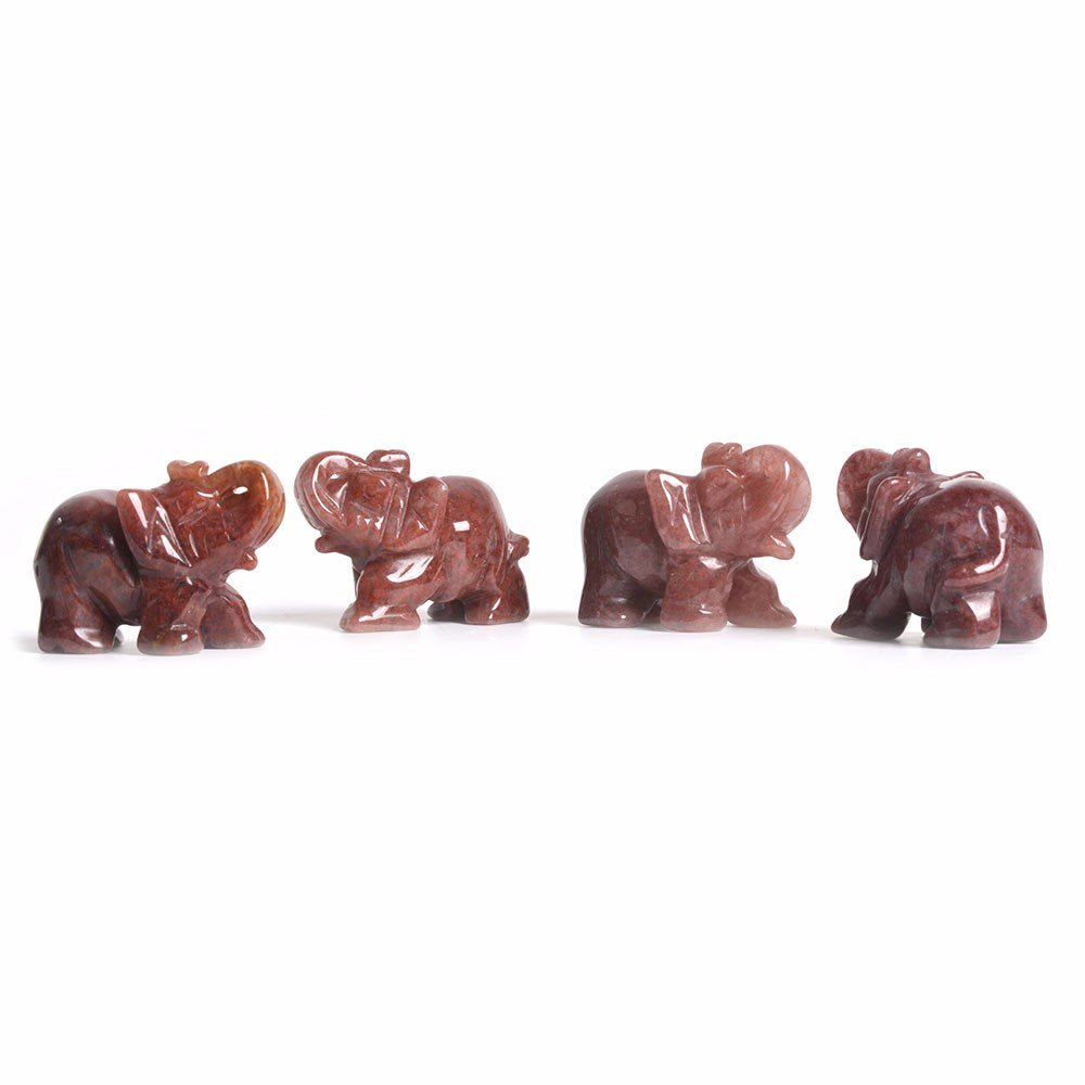 Justinstones Gemstone Elephant Strawberry Quartz Crystal Animal Totem Spirit Stone Figurine 2 Inch