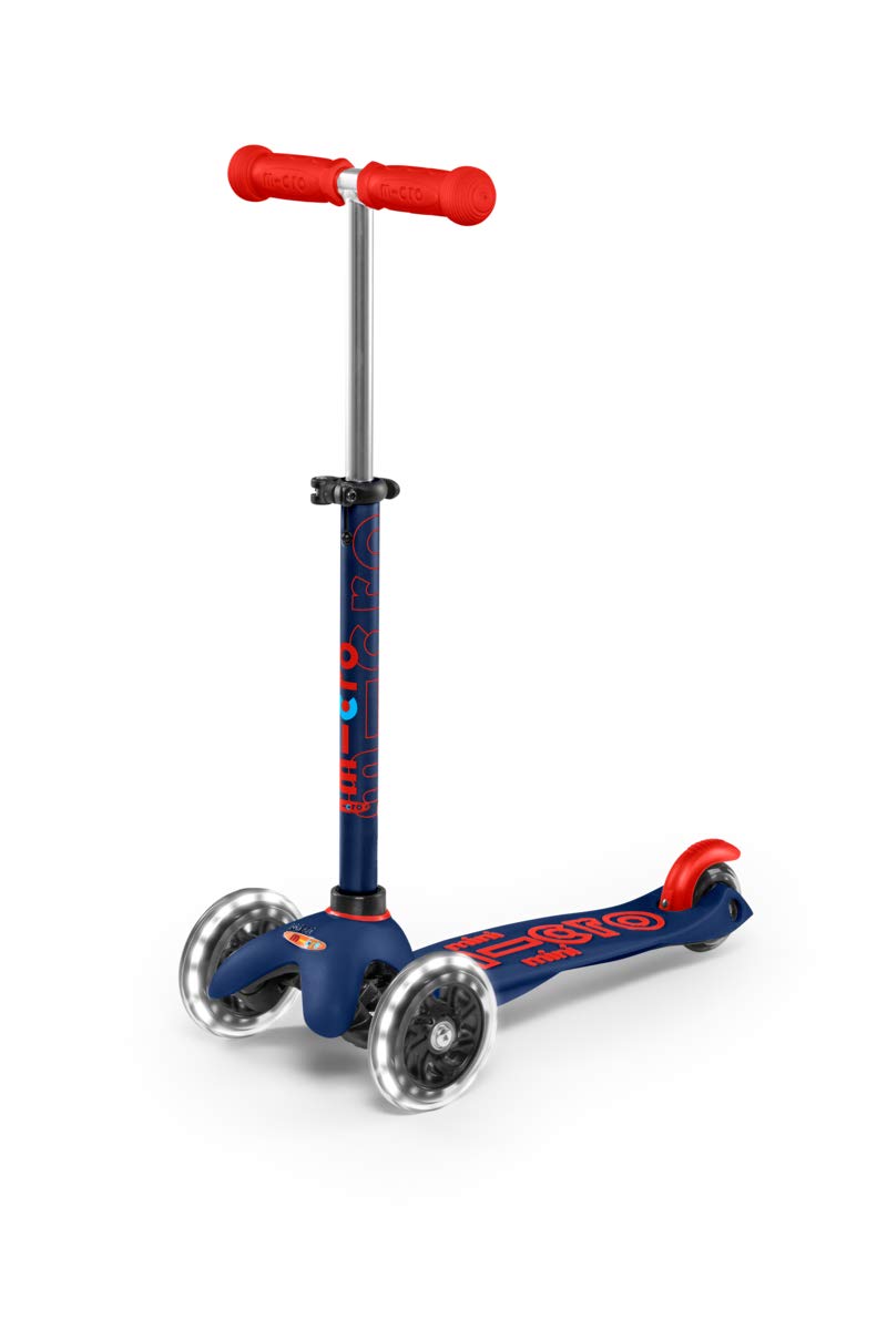 Micro Kickboard - Mini Deluxe Led - Three Wheeled, Lean-To-Steer Swiss-Designed Micro Scooter For Toddlers & Children With Motion-Activated Light-Up Wheels For Ages 2-5 (Navy Blue)