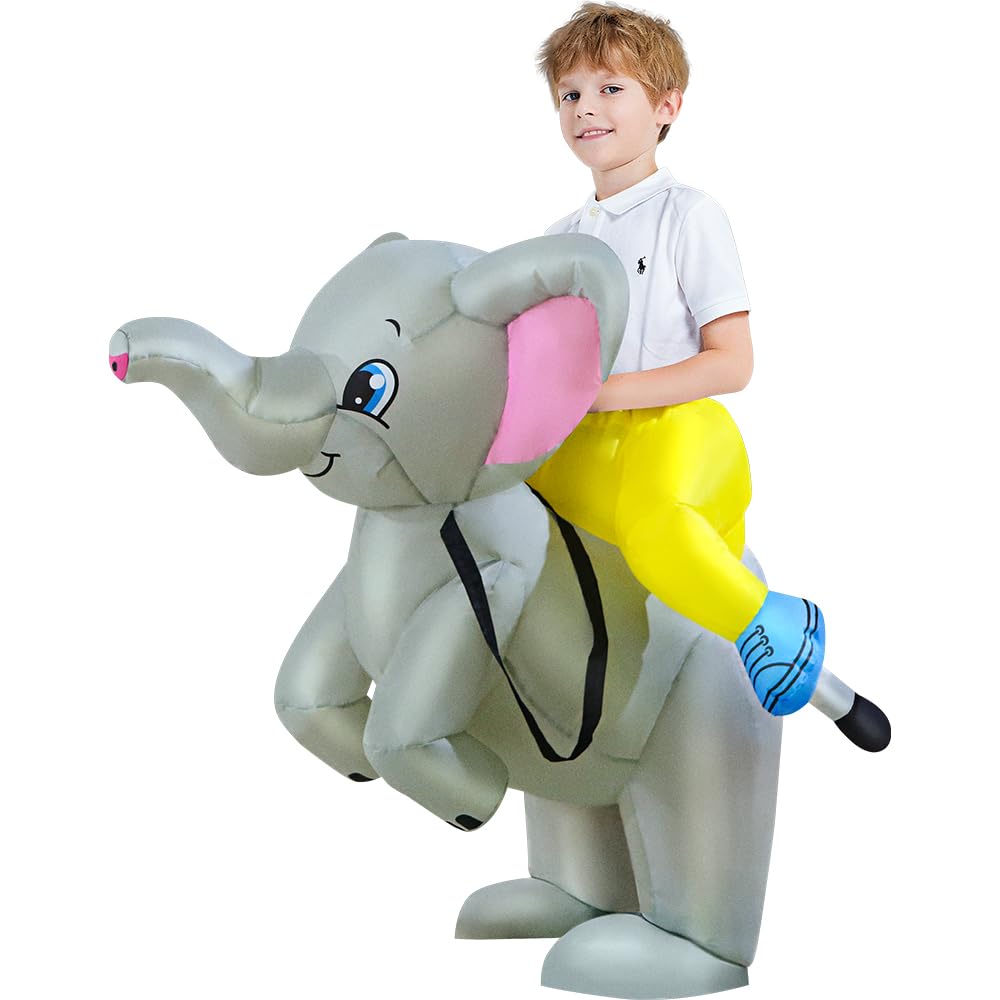 KOOY Inflatable Kids Ride On Elephant Costume - Blow Up Costume for Boy & Girl - Halloween