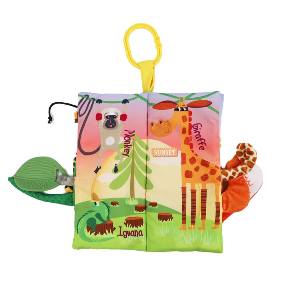 Bebe Mondo Jungle Baby Stroller Toys,Baby Books 0-6 Months,Touch And Feel Crinkle Cloth Books For Babies Infant Newborn Toys 0-3