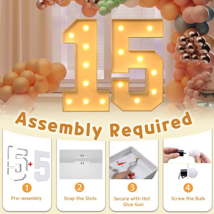 Imprsv 3Ft Light Up Numbers, Marquee Numbers 15Th Birthday Decorations For Girls Boys, Large Light Up Numbers 15Th Birthday Wome