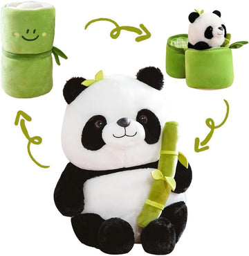 Storescent Cute Panda Plush With Bamboo, Kawaii Soft Panda In Bamboo Stuffed Animals Toy, Plushies Doll Gifts For Kids Girls Boy