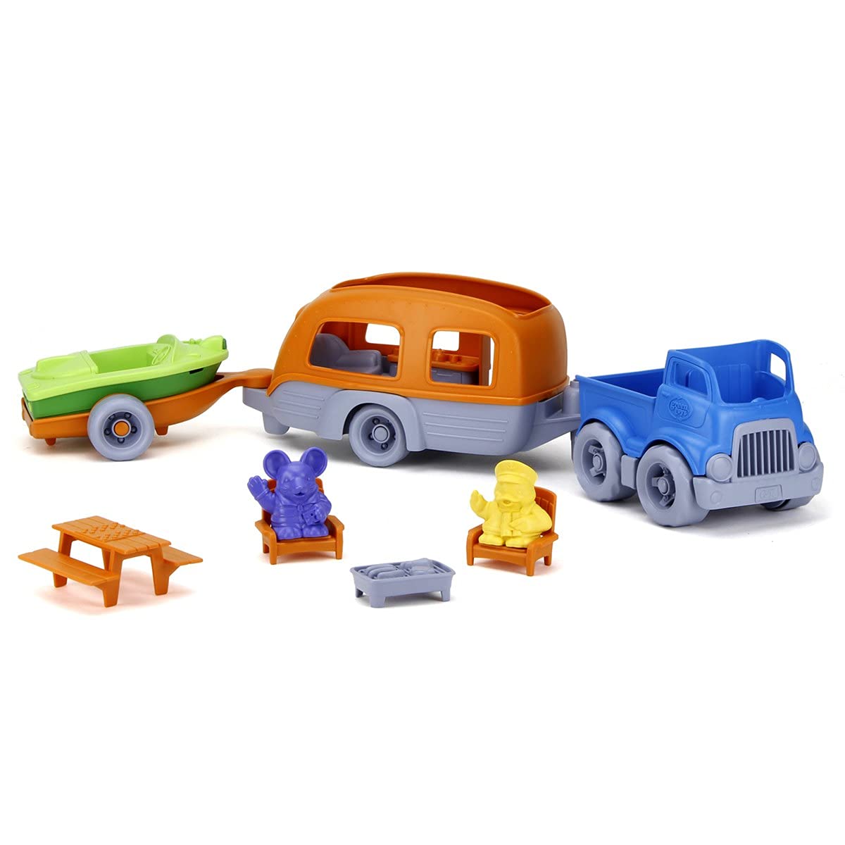 Green Toys Rv Camper Set, Blue/Orange - 10 Piece Pretend Play, Motor Skills, Kids Toy Vehicle Playset. No Bpa, Phthalates, Pvc. Dishwasher Safe, Recycled Plastic, Made In Usa.