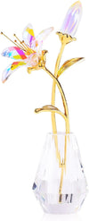 Clear Crystal Lily Flower Figurine With Stems - Handmade Collectible Statue For Decoration Mothers Day Centerpiece Valentines Day Bridal Shower Gift