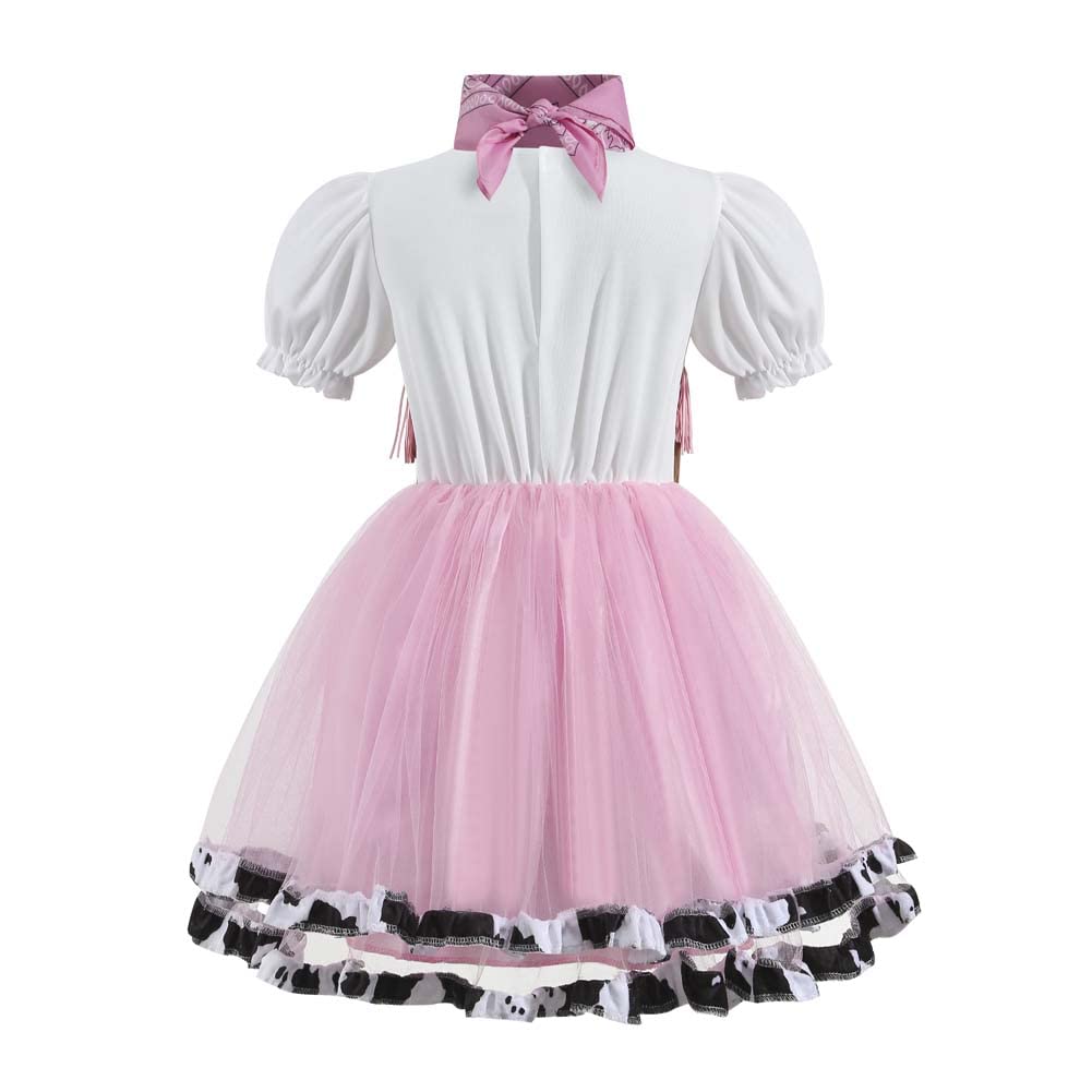 Lmyove Cowgirl Halloween Costume For Girls, Role Play Party Dress Up Outfit For Kids (Small, Pink & White)