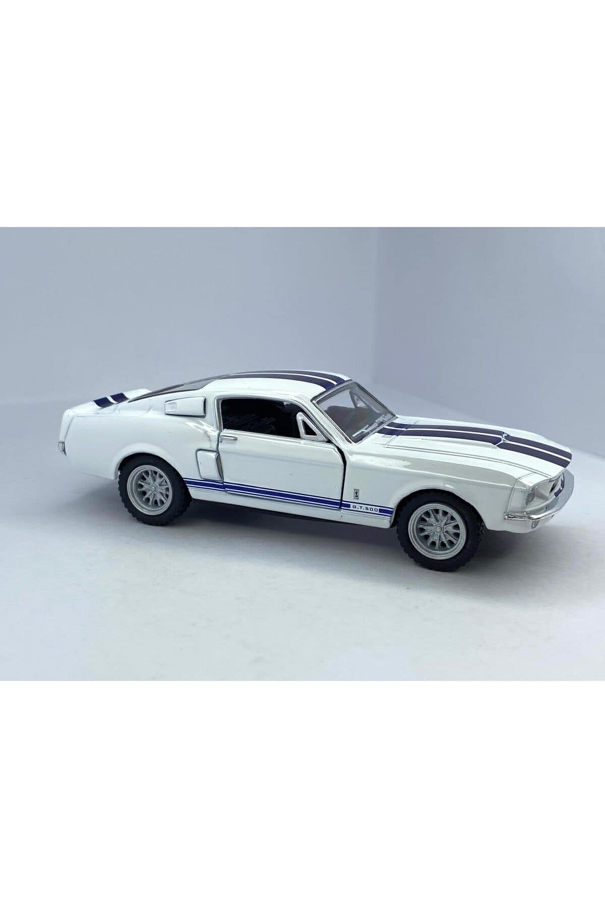 KiNSMART 1967 Ford Shelby Mustang GT500 Die Cast Model Toy Car, 1:38 Scale, White, Pullback Action