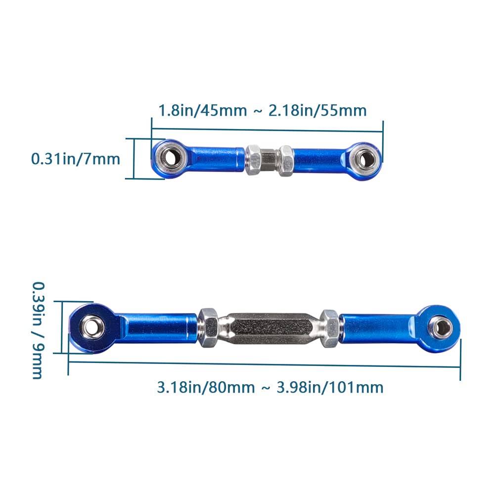 WEISHUJI 7 Pack Front Rear Servo Link,Adjustable Aluminum Turnbuckles/Camber Link with Rod Ends Sets,Machined Metal Front Rear S
