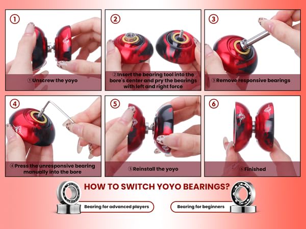 MAGICYOYO N11 Professional Unresponsive Yoyo & Responsive Yoyo for Kids 8-12 or Above Alloy Aluminum YoYo with Yoyo Bag Yoyo Glove 12 Yoyo Strings and Responsive Bearing Kit (Black Red)