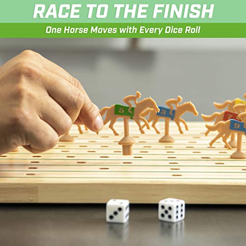Gosports Derby Dash Horse Race Game Set - Tabletop Horse Racing With 2 Dice And Dry Erase Scoreboard