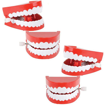 The Dreidel Company Wind Up Teeth Chomping & Chattering Teeth Toys For Kids Birthday Party Favors, Novelty And Gag Gifts, 2.5' Inches (4-Pack)