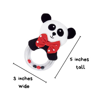 Baby Rattle In High-Contrast Black, White, Red - 5'' Tall - Baby Rattle With Cute Panda Face - Perfect Size For Small Hands - Te
