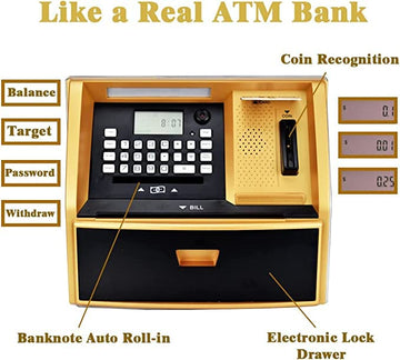 LIKE Talking ATM Savings Bank, Digital Piggy Bank, ATM Money Coins Machine for Kids Birthday Gift (Golden/Black)