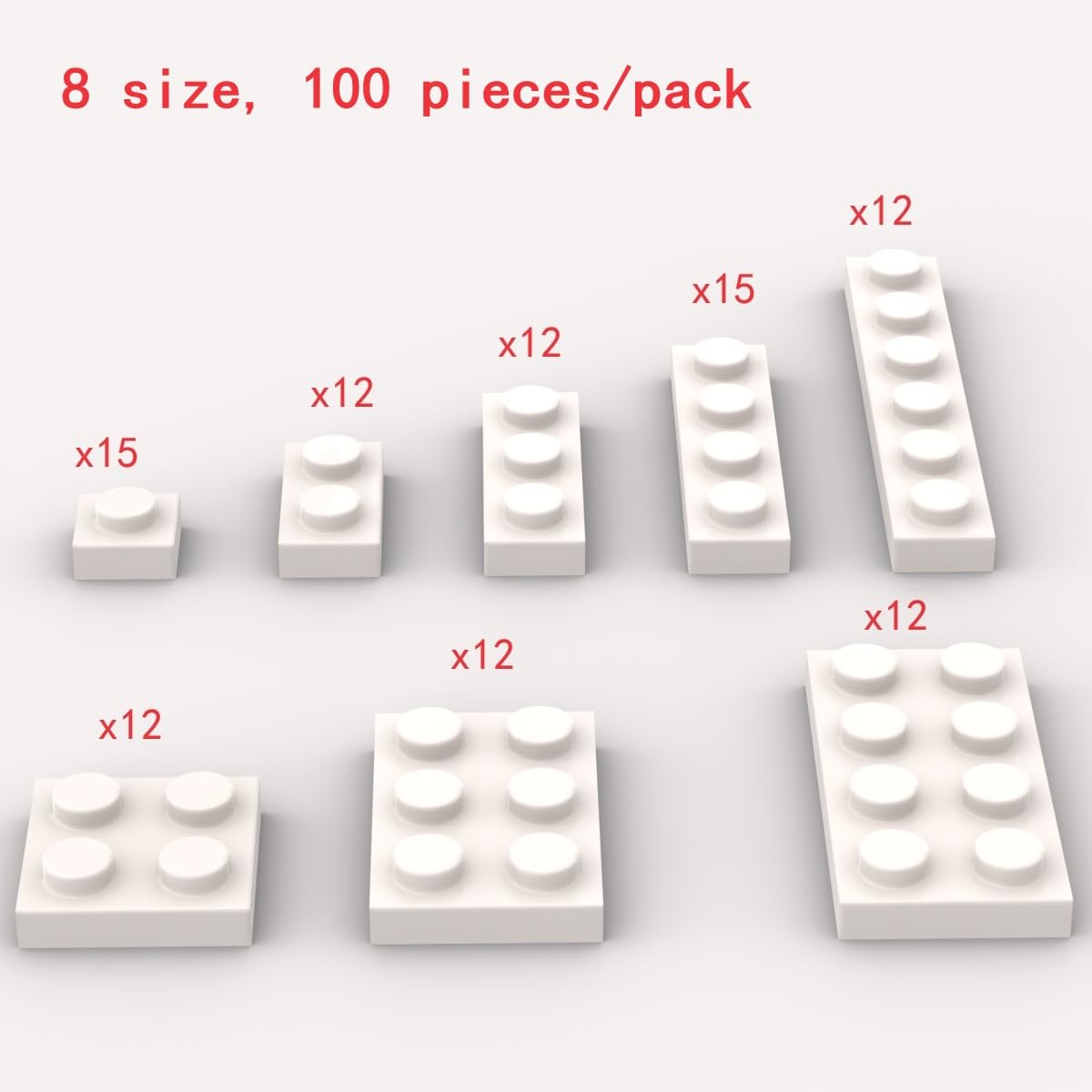 Classic Building Plate Assortment Pack, 100Pcs White Bulk Plates With 8 Size Building Plate Base Plate, Compatible With Lego Par