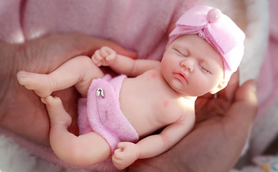 Mire & Mire 7'' Miniature Reborn Baby Dolls Silicone Full Body Baby Soft Skin Mini Realistic Newborn Baby Dolls Real Life Tiny B
