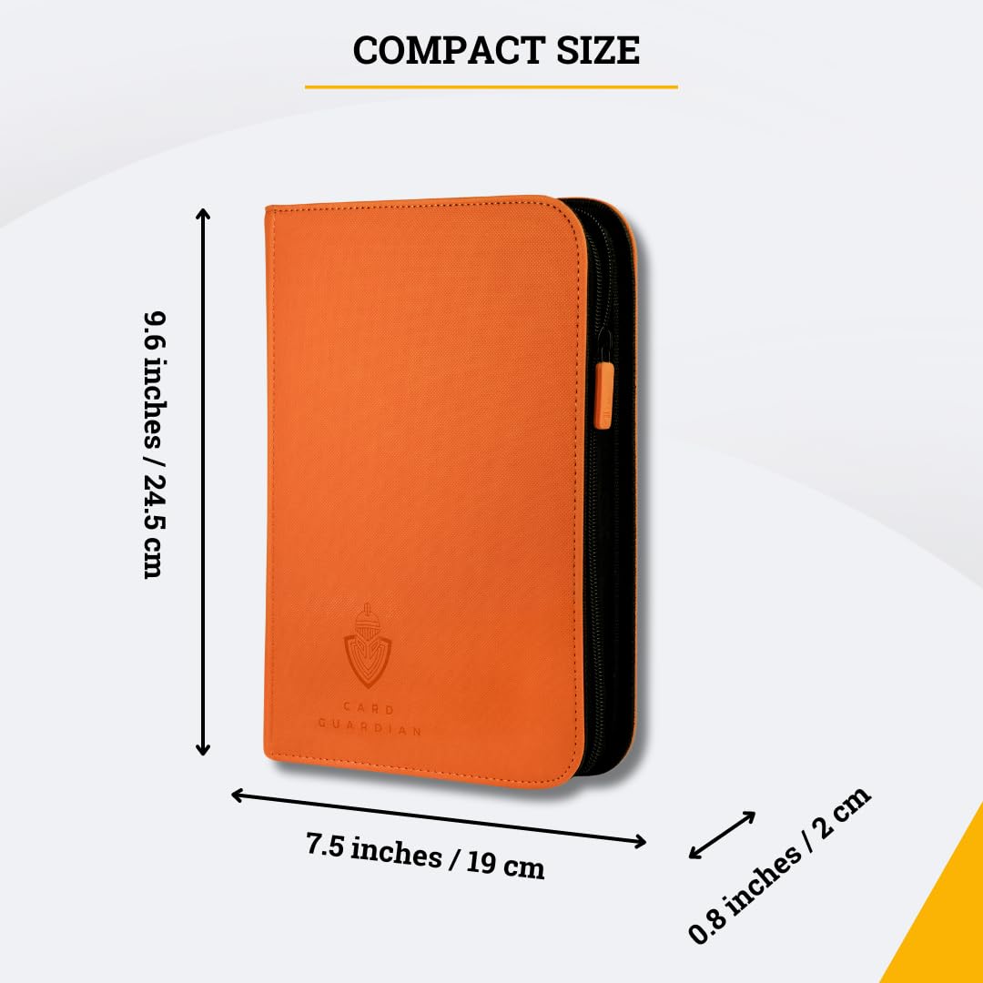 Card Guardian - 4 Pocket enhanced Binder for 160 Cards (Orange) | Zipper Closure and Side Loaded Pockets | Compatible with Trading & Sports Cards including Magic the Gathering Yugioh Baseball Cards