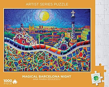 Lucky Puzzles 'Magical Barcelona Nigh'T - 1000 Piece Spanish Art Jigsaw Puzzle: Vibrant Abstract Cityscape - Explore Barcelona'S