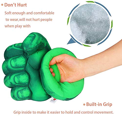 Superhero Gloves For Kids Superhero Toy Superhero Hands Kids Soft Plush Superhero Fists Cosplay For Boy Christmas Halloween Birthday Gift (Green)