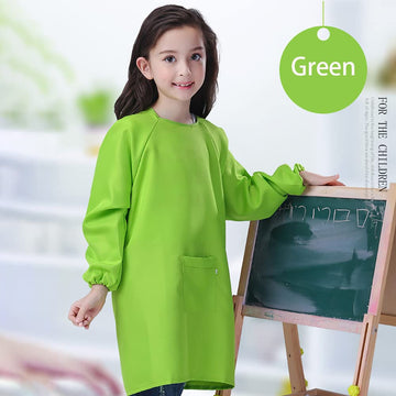 Huahui Kids Art Smock Waterproof Painting Apron for Preschool Boys Girls Eating Kindergartner, Green
