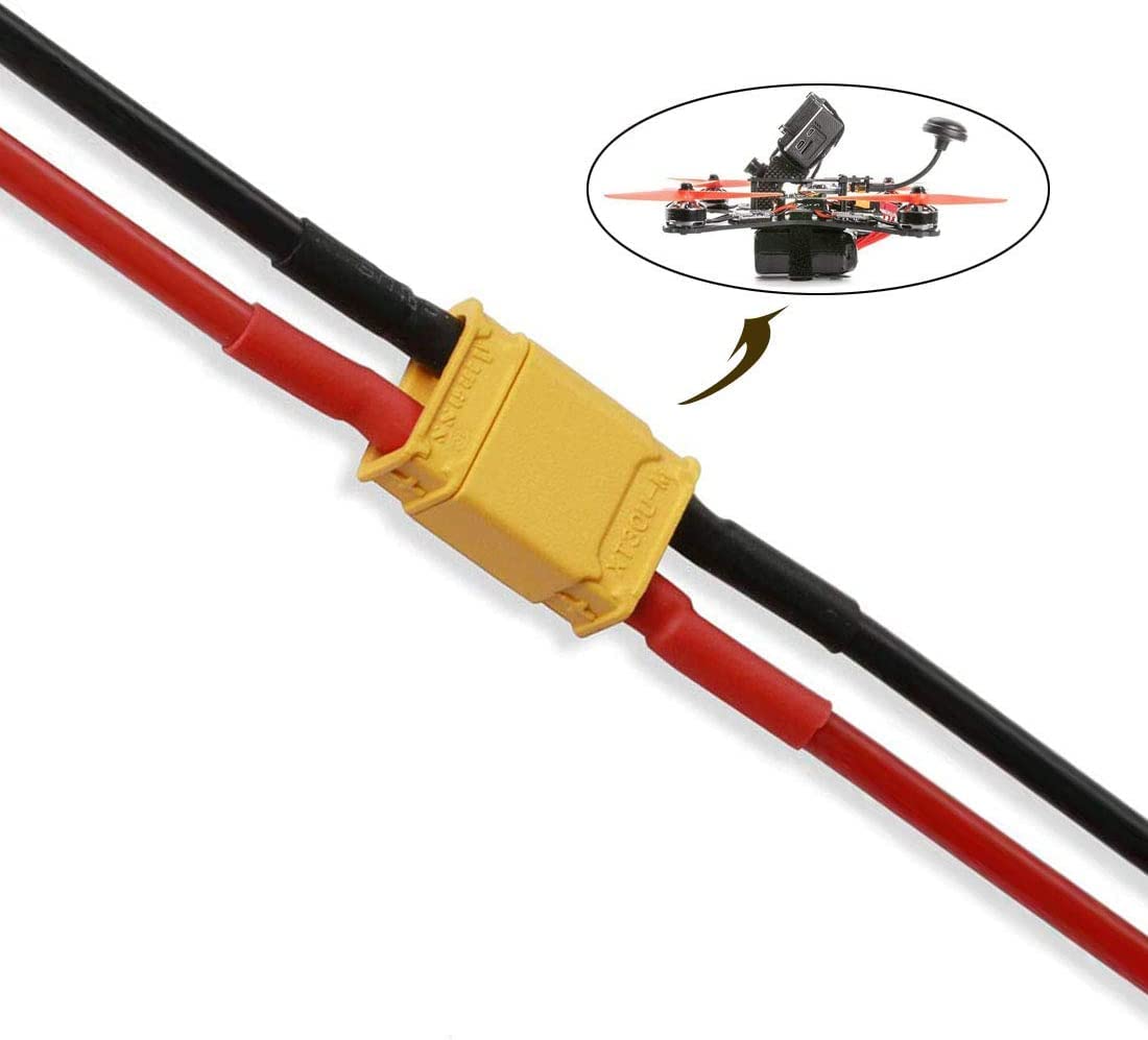 Nuofany 5 Pairs XT30 Male Female Connector with 100mm 16AWG Silicone Wire for RC LiPo Battery FPV Drone
